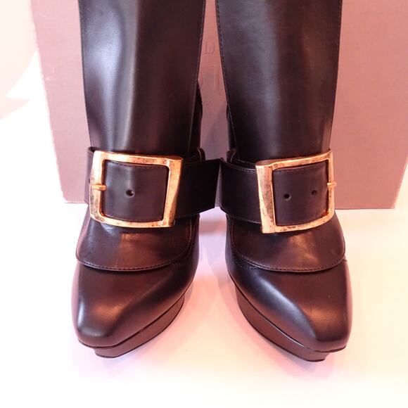 Alexander McQueen Brass Box Buckle Wrap Platform Ankle boots 38.5 NIB 1,890 - Picture 10 of 13